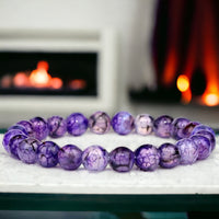 Agate - Dragon Vein Purple Custom Size Round Smooth Stretch (8mm) Natural Gemstone Crystal Energy Bead Bracelet