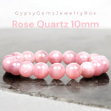 Quartz - Rose Pink Madagascar Custom Size Smooth Round Stretch (10mm Grande) Natural Gemstone Crystal Energy Bead Bracelet