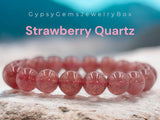 Quartz - Strawberry Quartz Custom Size Round Smooth Stretch(8mm) Natural Gemstone Crystal Energy Bead Bracelet