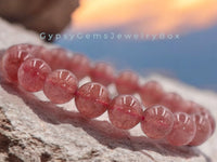 Quartz - Strawberry Quartz Custom Size Round Smooth Stretch(8mm) Natural Gemstone Crystal Energy Bead Bracelet