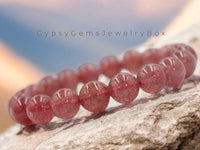 Quartz - Strawberry Quartz Custom Size Round Smooth Stretch(8mm) Natural Gemstone Crystal Energy Bead Bracelet