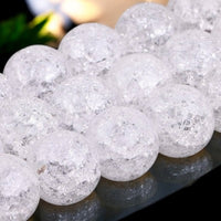 Quartz - Snow White Fire & Ice Crackle Crystal Round Smooth Stretch  (8mm) Natural Gemstone Crystal Energy Bead Bracelet