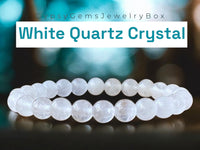 Quartz - Snow White Quartz Custom Size Round Smooth Stretch (8mm) Natural Gemstone Crystal Energy Bead Bracelet