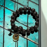 Feng Shui Fortune Prosperity Coin Buddha Prayer Good Luck Stretch Black Wood 12mm Energy Bead Bracelet
