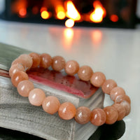Sunstone Peach Sunstone Custom Size Round Smooth Stretch (8mm) Natural Gemstone Crystal Energy Bead Bracelet