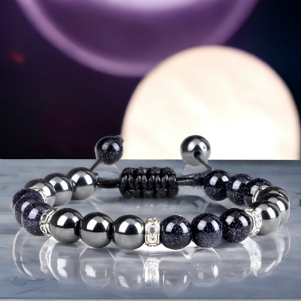 Blue Hematite Adjustable Stretch Bracelet - Energy Protection Crystal Bead Bracelet For Men & Women