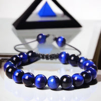 Tiger’s Eye Royal Blue Braided Macrame Adjustable Sliding Knot Round Smooth (8mm) Natural Gemstone Crystal Energy Bead Bracelet