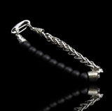 Onyx - Black Onyx Half Bead Half Stainless Steel Wheat Chain (8mm) Lobster Clasp Natural Gemstone Crystal Energy Bead Bracelet