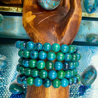 Chrysocolla Blue Green Round Smooth Stretch (8mm) Natural Gemstone Crystal Energy Bead Bracelet