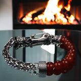 Carnelian Half Bead Half Stainless Steel Wheat Chain (8mm) Lobster Clasp Natural Gemstone Crystal Energy Bead Bracelet