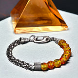 Amber Half Bead Half Stainless Steel Wheat Chain (8mm) Lobster Clasp Natural Gemstone Crystal Energy Bead Bracelet