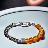 Amber Half Bead Half Stainless Steel Wheat Chain (8mm) Lobster Clasp Natural Gemstone Crystal Energy Bead Bracelet