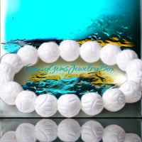 Carved Lotus Custom Size White Tridacna Pearl Clam Shell Coral Vermeil Round Stretch (8mm) Natural Earth Energy Bead Bracelet