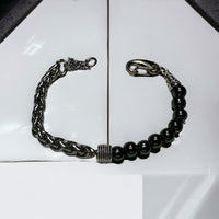 Hematite Half Bead Half Stainless Steel Wheat Chain (8mm) Lobster Clasp Natural Gemstone Crystal Energy Bead Bracelet