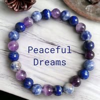 Intention - Peaceful Dreams - Dream Chevron Amethyst + Lapis Lazuli + Sodalite Purple Blue Custom Size Round Smooth Stretch (8mm) Natural Gemstone Crystal Energy Bead Bracelet