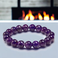Amethyst - Dark Purple Custom Size Round Smooth Stretch (10mm Grande) Natural Gemstone Crystal Energy Bead Bracelet