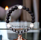 Intention - Protection - Black Onyx + Hematite + Lava Stone + Selenite Custom Size Round Smooth Stretch (8mm) Natural Gemstone Crystal Energy Bead Bracelet