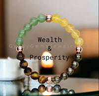 Intention - Wealth & Prosperity - Green Aventurine + Tiger’s Eye + Citrine + Pyrite Copper Custom Size Round Smooth Stretch (8mm) Natural Gemstone Crystal Energy Bead Bracelet