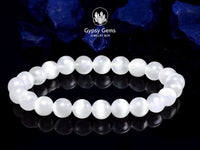 Selenite Genuine White Satin Spar Custom Size Round Smooth Stretch (8mm) Natural Gemstone Crystal Energy Bead Bracelet