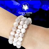 Selenite Genuine White Satin Spar Custom Size Round Smooth Stretch (8mm) Natural Gemstone Crystal Energy Bead Bracelet