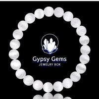 Selenite Genuine White Satin Spar Custom Size Round Smooth Stretch (8mm) Natural Gemstone Crystal Energy Bead Bracelet