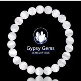 Selenite Genuine White Satin Spar Custom Size Round Smooth Stretch (8mm) Natural Gemstone Crystal Energy Bead Bracelet