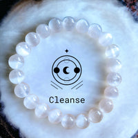 Selenite Genuine White Satin Spar Custom Size Round Smooth Stretch (8mm) Natural Gemstone Crystal Energy Bead Bracelet