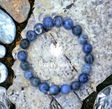 Sodalite (Dark Blue) Matte Rustic Custom Size Round Stretch (8mm) Natural Gemstone Crystal Energy Bead Bracelet