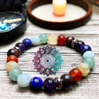 7 CHAKRA Custom Size Stainless Spacers Steel Round Smooth Stretch (8mm) Natural Gemstone Crystal Energy Bead Bracelet