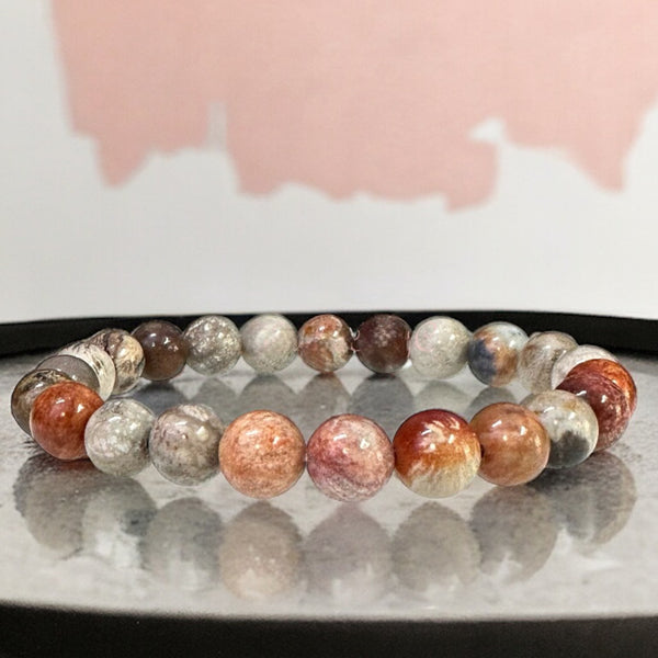 Fossil - Agatized Fossil Coral Custom Size Round Smooth Stretch (8mm) Natural Gemstone Crystal Energy Bead Bracelet