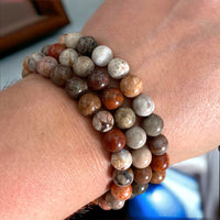 Fossil - Agatized Fossil Coral Custom Size Round Smooth Stretch (8mm) Natural Gemstone Crystal Energy Bead Bracelet