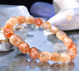 Sunstone Peach Nuggets Custom Size Stretch (8 - 10mm) Irregular Shape Smooth Natural Gemstone Crystal Energy Bead Bracelet