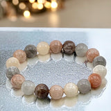 Moonstone - Multi Color Moonstone Custom Size Opalescent Round Smooth Stretch (8mm) Natural Gemstone Crystal Energy Bead Bracelet
