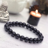 Obsidian - Black Obsidian Custom Size Round Smooth Stretch (8mm) Natural Gemstone Crystal Energy Bead Bracelet
