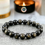 Obsidian - Gold Sheen Obsidian Custom Size Round Smooth Stretch (8mm) Natural Gemstone Crystal Energy Bead Bracelet