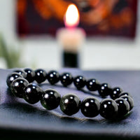 Obsidian - Black Obsidian Custom Size Round Smooth Stretch (10mm Grande) Natural Gemstone Crystal Energy Bead Bracelet
