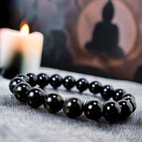 Obsidian - Black Obsidian Custom Size Round Smooth Stretch (10mm Grande) Natural Gemstone Crystal Energy Bead Bracelet