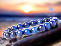 Tiger’s Eye - Dark Sapphire Blue Custom Size Round Smooth Stretch (8mm) Natural Gemstone Crystal Energy Bead Bracelet