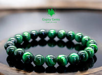 Tiger’s Eye - Green Custom Size Round Smooth Stretch (8mm) Natural Gemstone Crystal Energy Bead Bracelet