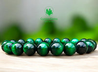 Tiger’s Eye - Green Custom Size Round Smooth Stretch (8mm) Natural Gemstone Crystal Energy Bead Bracelet