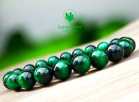 Tiger’s Eye - Green Custom Size Round Smooth Stretch (8mm) Natural Gemstone Crystal Energy Bead Bracelet