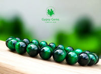 Tiger’s Eye - Green Custom Size Round Smooth Stretch (8mm) Natural Gemstone Crystal Energy Bead Bracelet