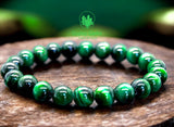 Tiger’s Eye - Green Custom Size Round Smooth Stretch (8mm) Natural Gemstone Crystal Energy Bead Bracelet