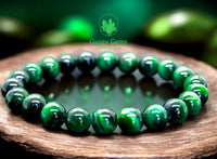 Tiger’s Eye - Green Custom Size Round Smooth Stretch (8mm) Natural Gemstone Crystal Energy Bead Bracelet