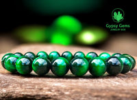 Tiger’s Eye - Green Custom Size Round Smooth Stretch (8mm) Natural Gemstone Crystal Energy Bead Bracelet