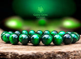 Tiger’s Eye - Green Custom Size Round Smooth Stretch (8mm) Natural Gemstone Crystal Energy Bead Bracelet