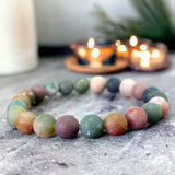 Agate - Indian Agate Custom Size Frost Matte Rustic Round Stretch (8mm) Natural Gemstone Crystal Energy Bead Bracelet