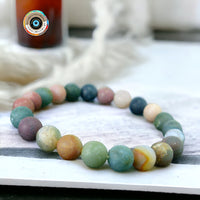 Agate - Indian Agate Custom Size Frost Matte Rustic Round Stretch (8mm) Natural Gemstone Crystal Energy Bead Bracelet