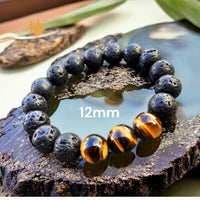 Lava Stone•Black Lava Rock + Tiger Eye Aromatherapy Custom Size Round Stretch (8mm) Natural Gemstone Crystal Energy Bead Bracelet