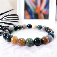 Agate - Indian Agate Custom Size Round Smooth Stretch (10mm Grande) Natural Gemstone Crystal Energy Bead Bracelet